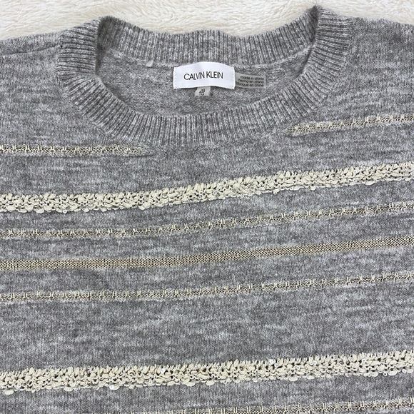 Women's Calvin Klein Beaded Sequin Gray Sweater Size XL - Picture 2 of 4